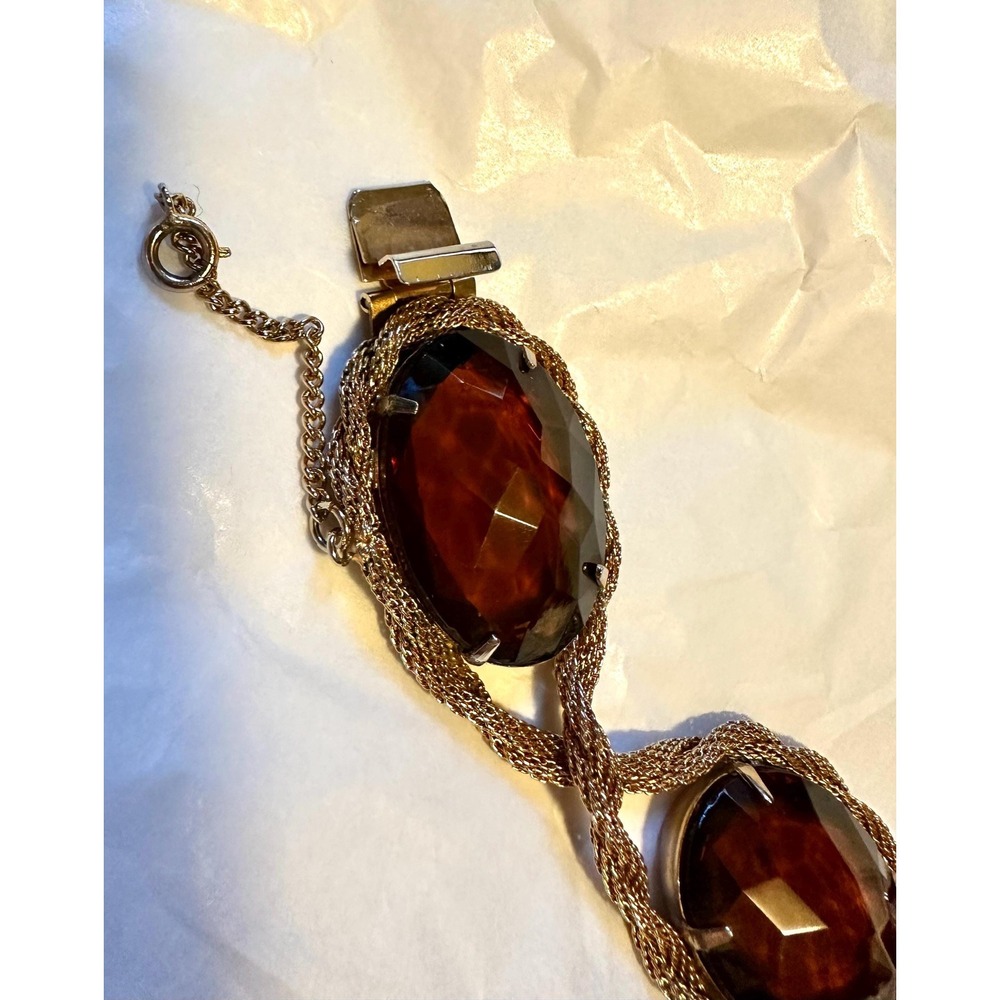 Hattie Carnegie Bracelet Gold Tone w/ large Purple Faceted Stones - Picture 4 of 7